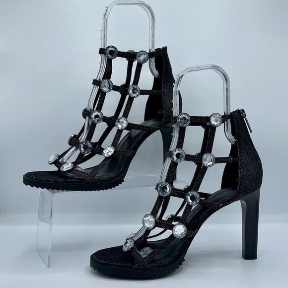 KARL LAGERFELD Beatriz Faux Crystals Heel Sandals in Black Size 10 NWOT - Picture 4 of 15